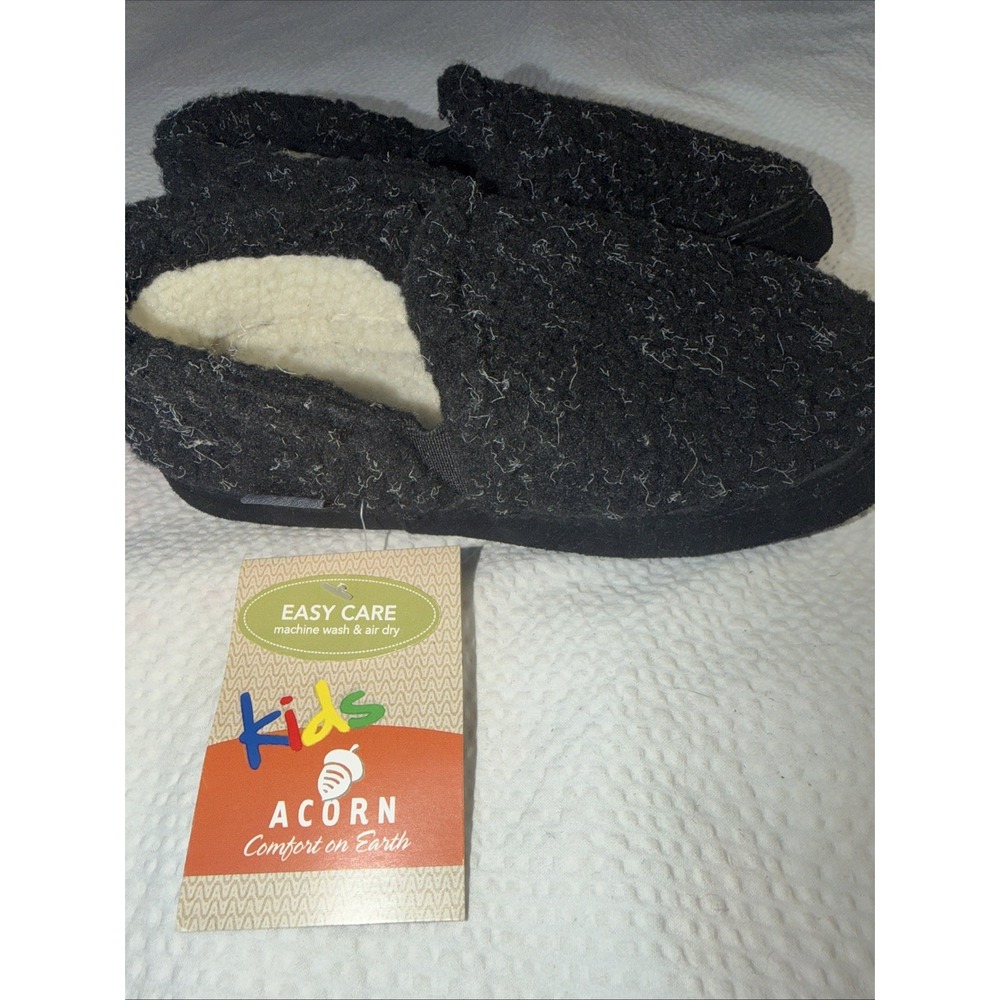 ACORN Kid's Colby Gore Moc Slipper Black Berber Fleece US Unisex 1-2 Kids